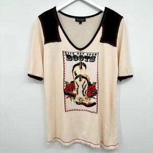 Tunique Top Shirt Large Western Embroidered Stretch Knit Cowboy Boots Rodeo Boho